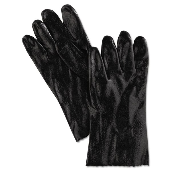 Mcr Safety Single Dipped PVC Gloves, Rough, Interlock Lined, 12" Long, Large, BK, Pair, PK12, 12PK 127-6212R